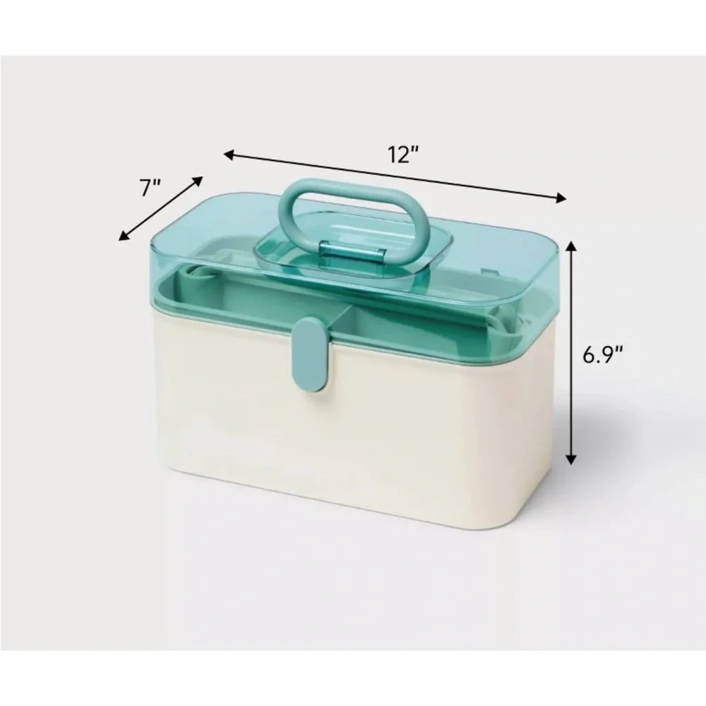 Portable Cream and Teal Storage Caddy with Handle
